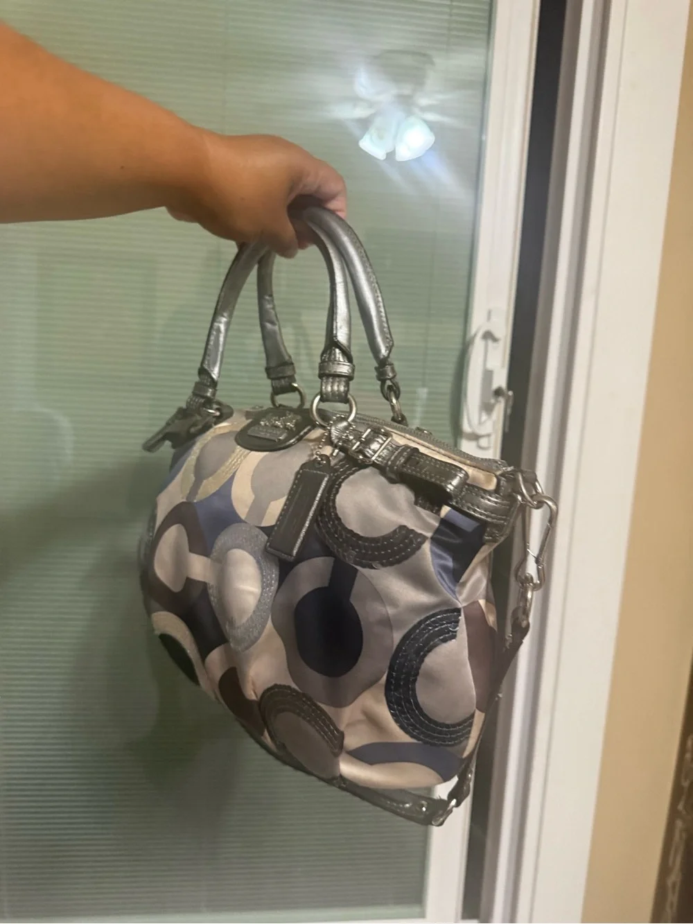 Coach Metallic Gray Signature Circle Shoulder Bag